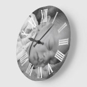 フォトシルバーグレー新生児シャワーギフトガールボーイ ラージ壁時計 (傾斜)
