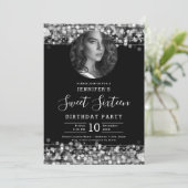 フォトシルバースパークルズスウィート16誕生日パーティー 招待状 (スタンド正面)