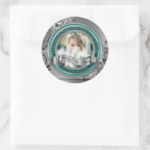 フォトシルバーフローリッシュバエレガントナーターコイズ ラウンドシール (バッグ)