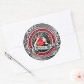 フォトシルバーブラックエレガントフローリッシュバナーレッド ラウンドシール (封筒)