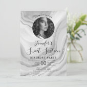 フォトシルバーマーブルグリッタースウィート16パーティー 招待状 (スタンド正面)