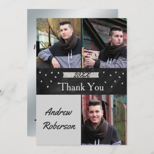 フォトシルバー卒業サンキューカード 招待状 (正面/裏面)