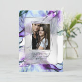 フォトシルバー枠抽象芸術梅ティール(緑がかった色)流しインキ 招待状 (スタンド正面)