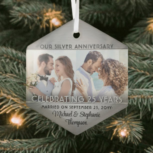 フォトシルバー25周年記念結婚酒2本 ガラスオーナメント