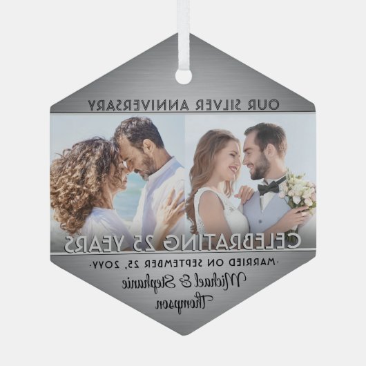 フォトシルバー25周年記念結婚酒2本 ガラスオーナメント (裏面)