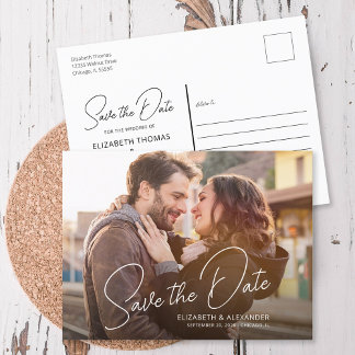 フォトシンプルエレガントスクリプトの発表葉書 案内ポストカード