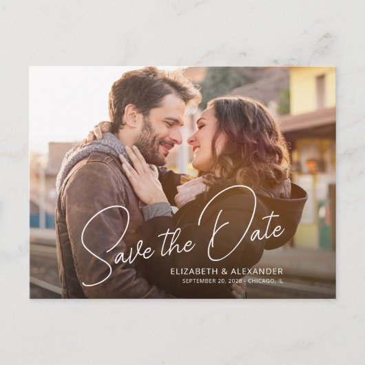 フォトシンプルエレガントスクリプトの発表葉書 案内ポストカード (正面)