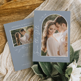 フォトシンプルエレガントー・ダスティー結婚ブルー セーブザデート