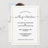 フォトシンプルエレガント金ゴールドスクリプ結婚ト 招待状 (正面/裏面)