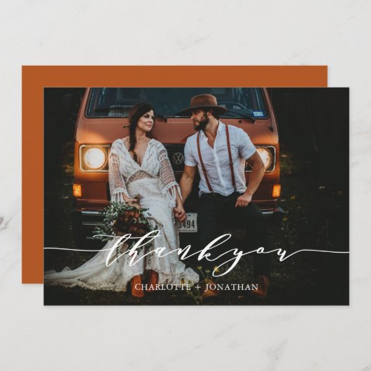 フォトシンプルボタニカルボヘミアンテラコッタ結婚ズ サンキューカード (正面/裏面)