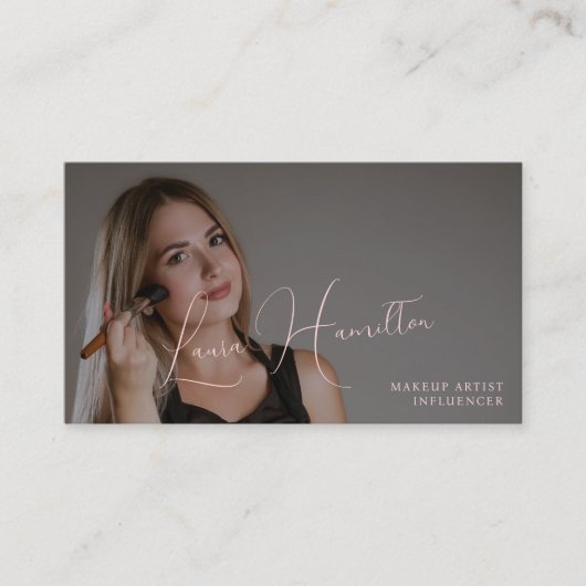 フォトシンプルモダンスフェミニンスクリプトQRコード美しい 名刺 (正面)