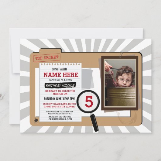 フォトシークレットエージェント誕生日探偵招待状 招待状 (正面)