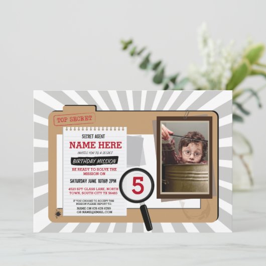 フォトシークレットエージェント誕生日探偵招待状 招待状 (スタンド正面)