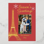 フォトシーズンの挨拶レッドカップルのクリスマス 箔シーズンカード (正面)