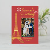 フォトシーズンの挨拶レッドカップルのクリスマス 箔シーズンカード (立ち正面)