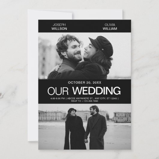 フォトジェニック映画ポスタ結婚ーのミニマモダンリスト 招待状 (正面)