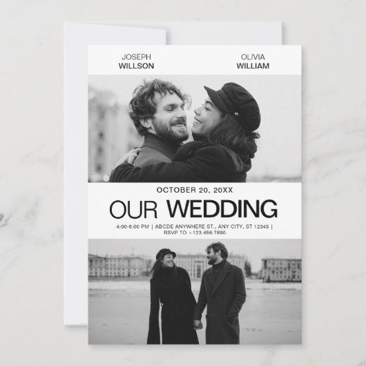 フォトジェニック映画ポスタ結婚ーのミニマモダンリスト 招待状 (正面)