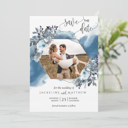 フォトジオメエレガントトリックブルー水色 セーブザデート (スタンド正面)