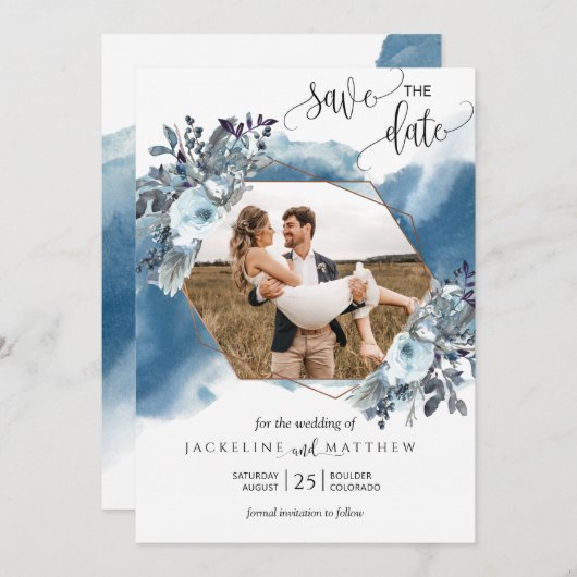 フォトジオメエレガントトリックブルー水色 セーブザデート (正面/裏面)