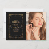 フォトジオメトリックブラック金ゴールドギャツビーブライダルシャワー 招待状 (正面)