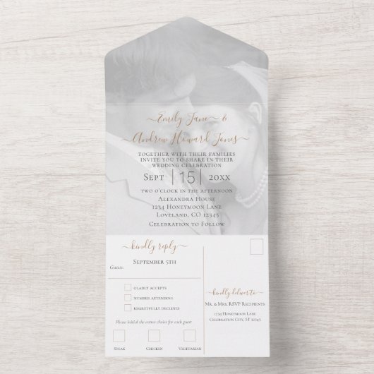 フォトジオメトリック抽象芸術金ゴールドフレームがすべてオン オールインワン招待状 (内側)