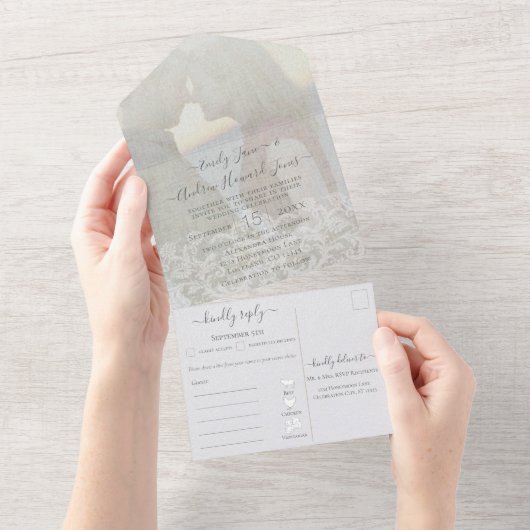 フォトジオメトリ抽象芸術金ゴールドフレーム オールインワン招待状 (貼ってはがせる)