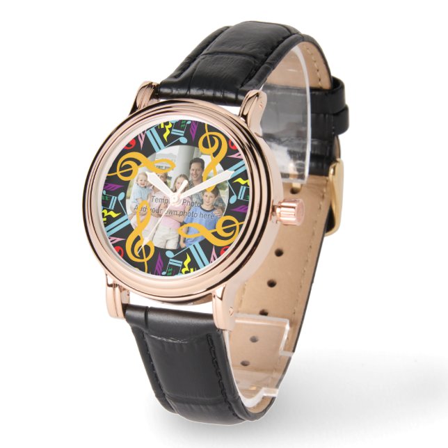 フォトジパーソナライズされたャンブル音楽ノート 腕時計 (傾斜)