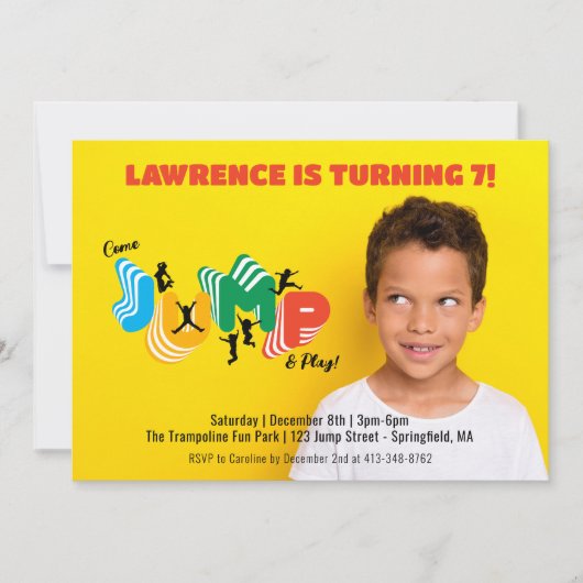 フォトジャンプ遊トランポリンパークパーティー誕生日 招待状 (正面)