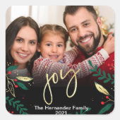 フォトジョイブラックレッドグリーン金ゴールドグリーンクリスマス スクエアシール (正面)