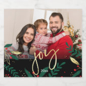 フォトジョイモダンブラックレッド金ゴールドグリーンクリスマス スパークリングワインラベル (シングルラベル)