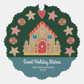 フォトジンジャーブレッドスウィートホリデーウィズグリーンブルー オーナメントカード (正面)