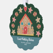 フォトジンジャーブレッドスウィートホリデーウィズグリーンブルー オーナメントカード (左)