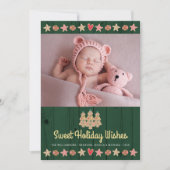 フォトジンジャーブレッド甘い願い緑の木素朴材 シーズンカード (正面)