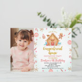 フォトジンジャーブレッ飾ドハウスのパーティー誕生日 招待状 (スタンド正面)