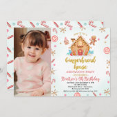 フォトジンジャーブレッ飾ドハウスのパーティー誕生日 招待状 (正面/裏面)