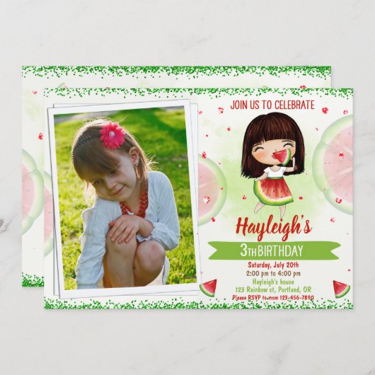 フォトスイカ誕生日の招待フルーツ招待状 招待状 (正面/裏面)