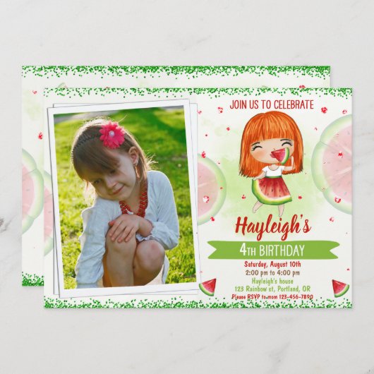 フォトスイカ誕生日の招待状サマー招待状 招待状 (正面/裏面)