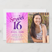 フォトスイート16グルーヴィーピンクオレンジ色グラデーションレトロ 招待状 (正面)