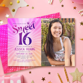 フォトスイート16グルーヴィーピンクオレンジ色グラデーションレトロ 招待状
