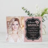 フォトスイート16誕生日-キスバラ金ゴールドブラック 招待状 (スタンド正面)