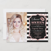 フォトスイート16誕生日-キスバラ金ゴールドブラック 招待状 (正面)