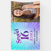 フォトスウィート16グルーヴィーパープルブルーグラデーションレトロ 横断幕 (縦)