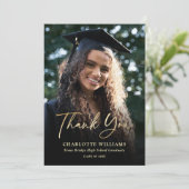 フォトスエレガントクリプトモダンブラック金ゴールドの卒業 サンキューカード (スタンド正面)