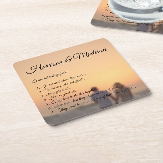 フォトスカスタムクリプトのカップルおもしろいファクト結婚ー スクエアペーパーコースター (アングル)