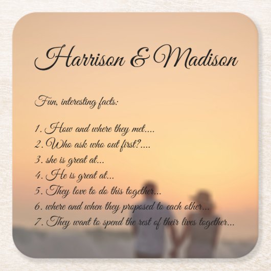 フォトスカスタムクリプトのカップルおもしろいファクト結婚ー スクエアペーパーコースター (正面)