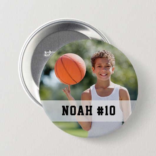 フォトスカスタムポーツボタン/名前と#付きピン 缶バッジ (正面&裏面)