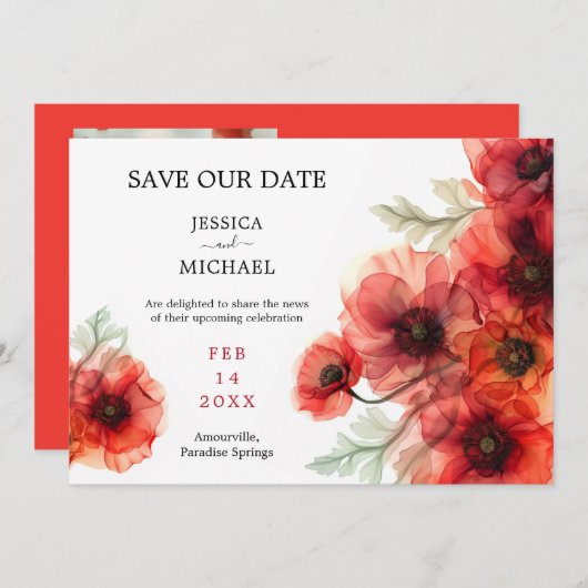 フォトスカーレット花弁セレナーデ付き 招待状 (正面/裏面)