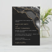 フォトスクラシックト付きシックなブラック金ゴールドスクリプ結婚ト 招待状 (スタンド正面)