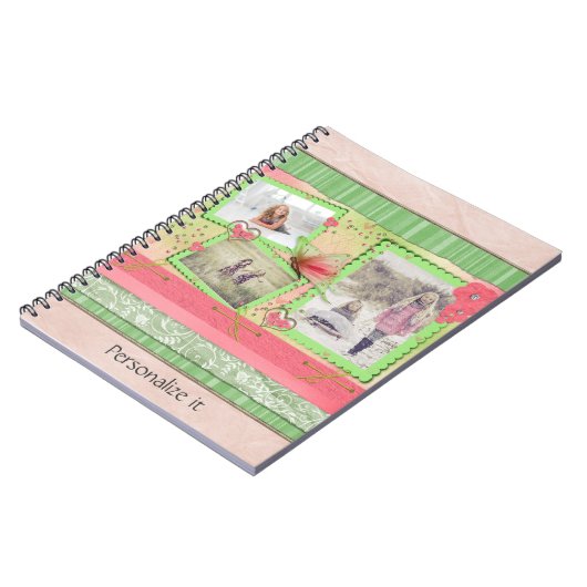 フォトスクラップブックページ（ピンクと緑） ノートブック (左側)