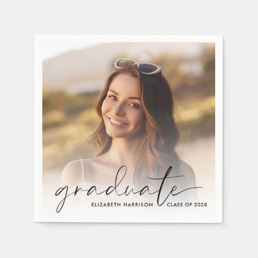 フォトスクリプエレガントトオーバーレイ卒業パーティー スタンダードカクテルナプキン (正面)
